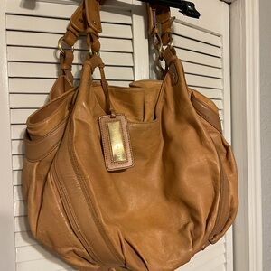 b. makowsky Tan Leather Hobo Shoulder Bag